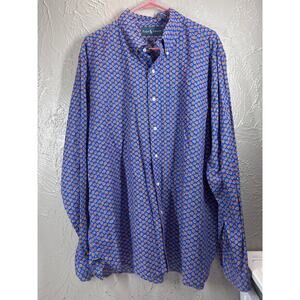 Ralph Lauren Shirt Mens Blue Long Sleeve Button Down‎ Orange Flower Pattern XXL